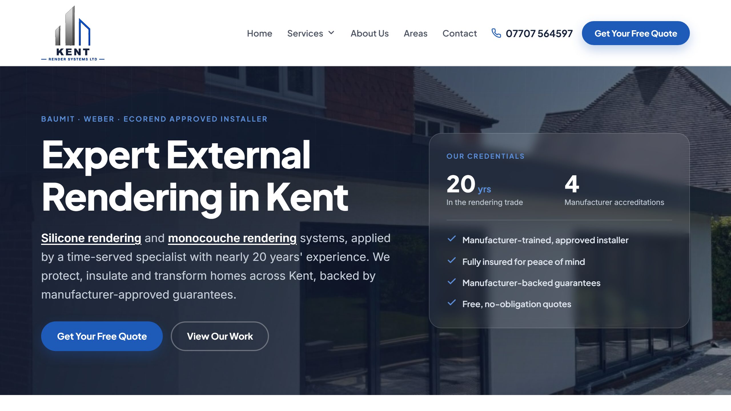 Screenshot of the Kent Render Systems website homepage