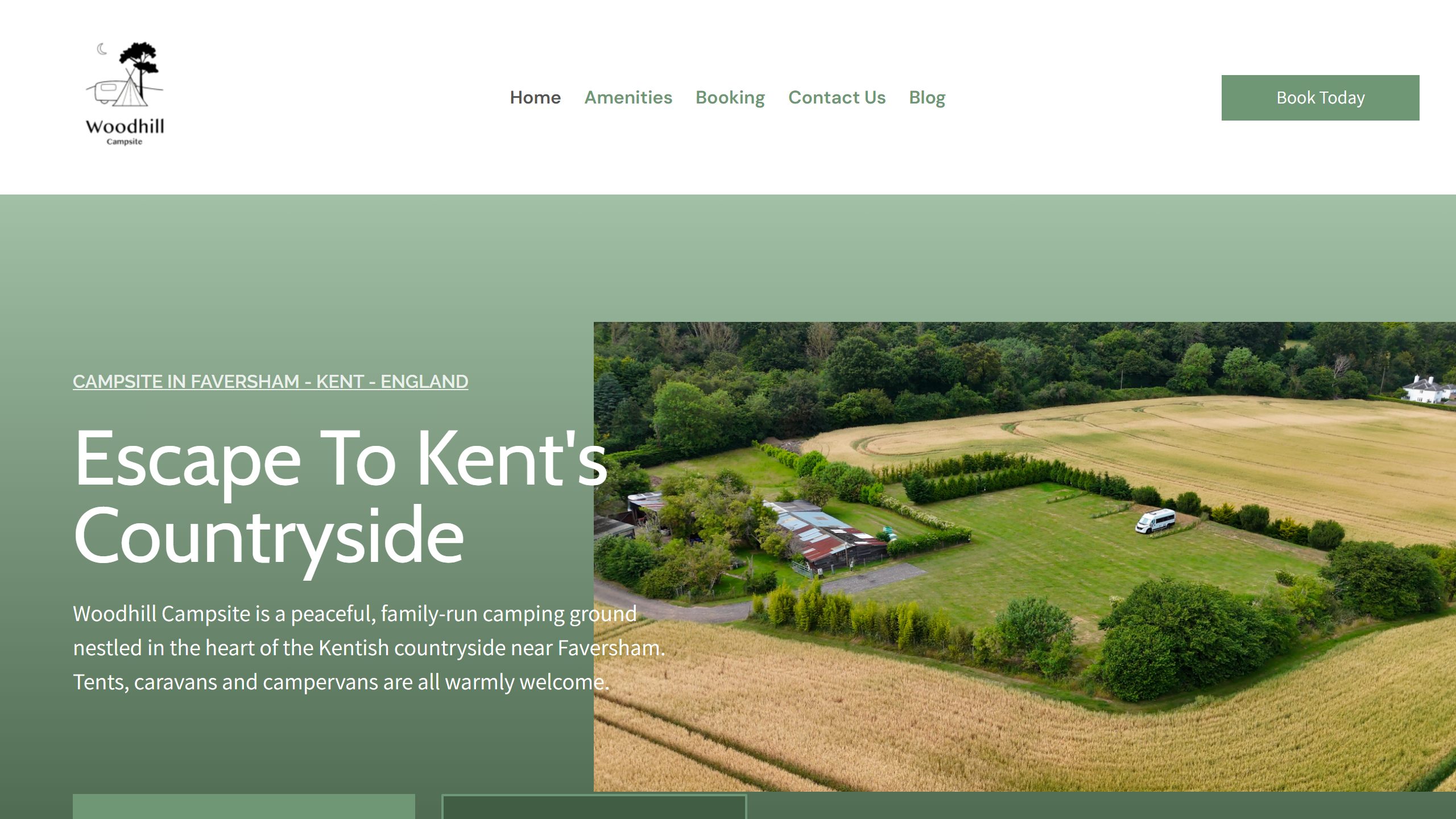 Screenshot of the Woodhill Campsite website homepage